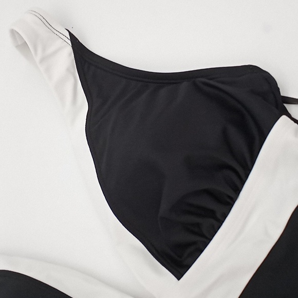DKNY Plunging Colorblocked One-Piece Swimsuit Black White 8 - Picture 4 of 14